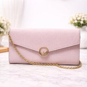 Authentic FENDI Pink Leather Wallet on Chain WOC Gold Hardware Luxury Crossbody
